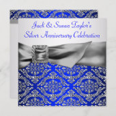 Royal Blue Silver Damask Silver 25th Anniversary Invitation (Front/Back)