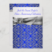 Royal Blue Silver Damask Silver 25th Anniversary Invitation (Front/Back)