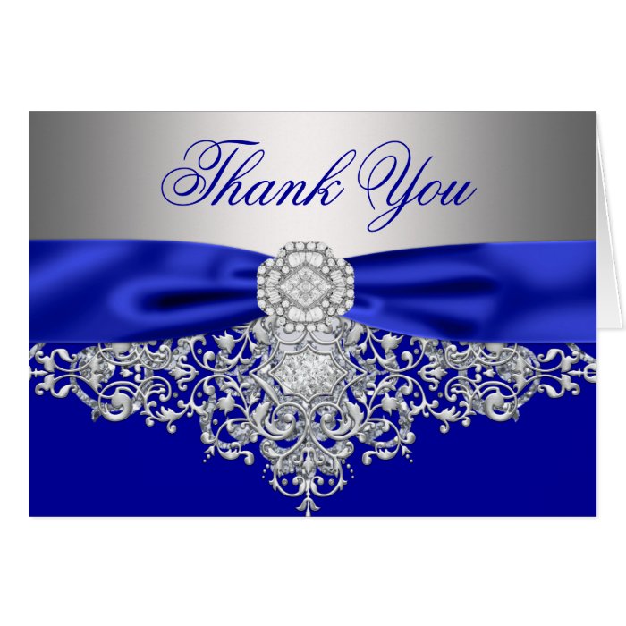 Royal Blue Silver Diamond Thank You Card Zazzle