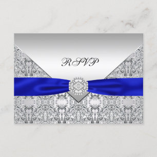 Royal Blue Silver Diamond Wedding RSVP Card