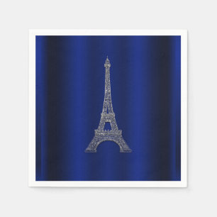 Royal Blue Silver Eiffel Tower Paris Chic Wedding Napkins