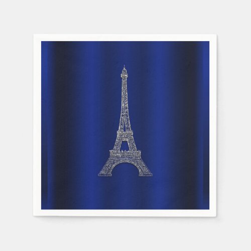 Royal Blue Silver Eiffel Tower Paris Chic Wedding Napkins