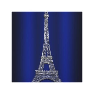 Royal Blue & Silver Eiffel Tower Paris Modern Glam Canvas Print