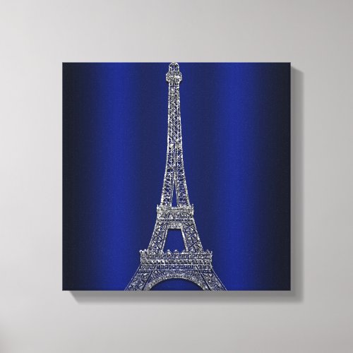 Royal Blue  Silver Eiffel Tower Paris Modern Glam Canvas Print