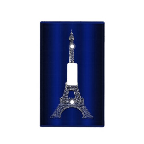 Royal Blue  Silver Eiffel Tower Paris Modern Glam Light Switch Cover