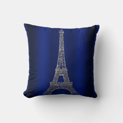 Royal Blue  Silver Eiffel Tower Paris Modern Glam Throw Pillow