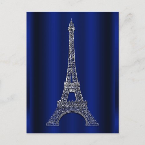 Royal Blue Silver Eiffel Tower Paris Save the Date Announcement Postcard