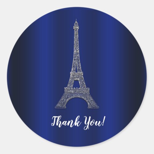 Royal Blue Silver Eiffel Tower Paris Wedding Favor Classic Round Sticker