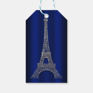 Royal Blue Silver Eiffel Tower Paris Wedding Favor Gift Tags