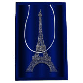 Royal Blue Silver Eiffel Tower Paris Wedding Favor Medium Gift Bag (Front)