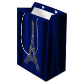 Royal Blue Silver Eiffel Tower Paris Wedding Favor Medium Gift Bag (Back Angled)