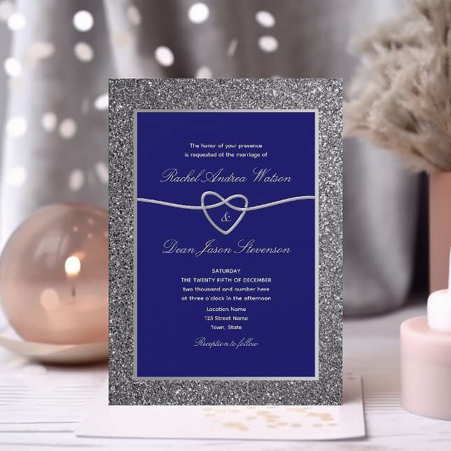Royal Blue Silver Elegant Wedding Invitation (Creator Uploaded)
