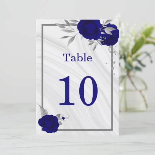 royal blue silver floral geometric table number