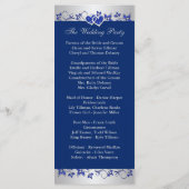 Royal Blue, Silver Floral Hearts Wedding Program (Back)