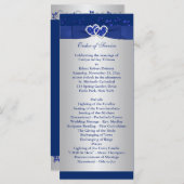Royal Blue, Silver Floral Hearts Wedding Program (Front/Back)
