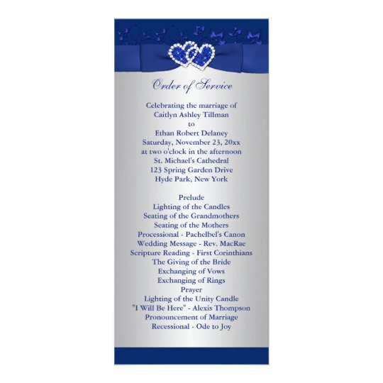 royal blue silver floral hearts wedding program zazzle program pamphlet