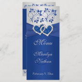 Royal Blue, Silver Floral Joined Hearts Menu Card (Front/Back)