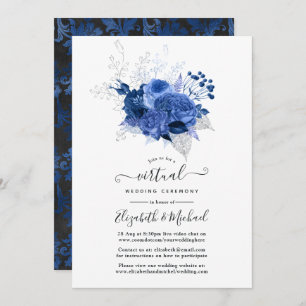 Royal Blue & Silver Floral Online Virtual Wedding Invitation