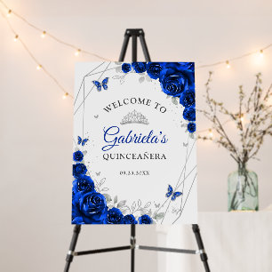 Royal Blue Silver Floral Quinceanera Welcome Foam Board