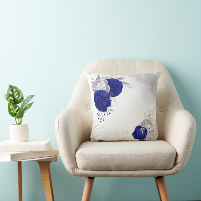 royal blue silver floral  throw pillow (Chair)