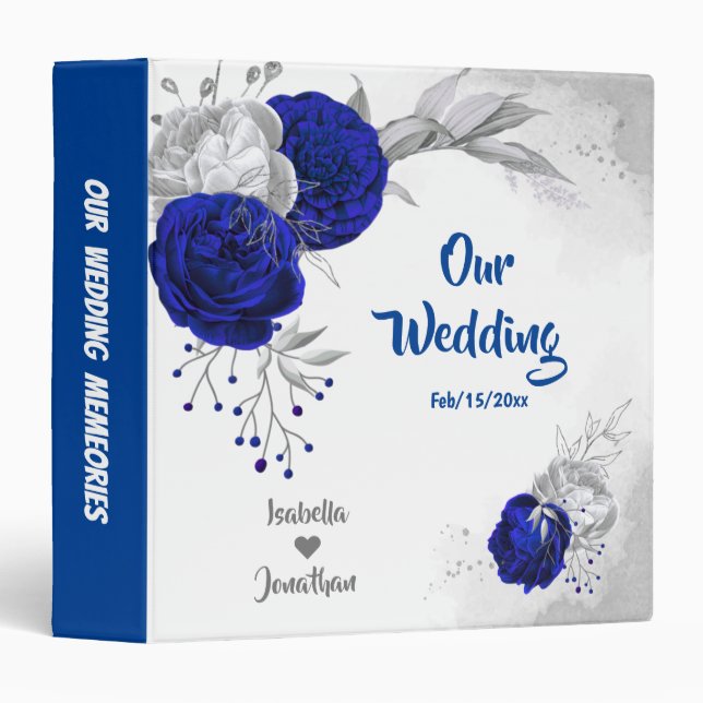 royal blue silver floral wedding photo album 3 ring binder (Front/Spine)