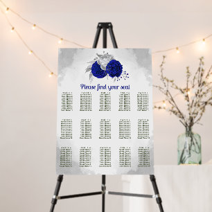 royal blue silver floral wedding seating chart foam board