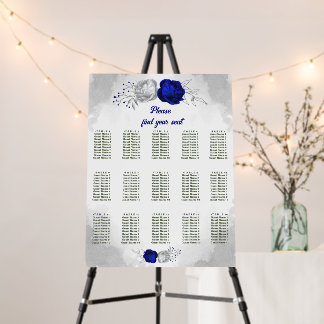 royal blue silver floral wedding seating chart foam board