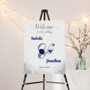 royal blue silver floral wedding welcome sign