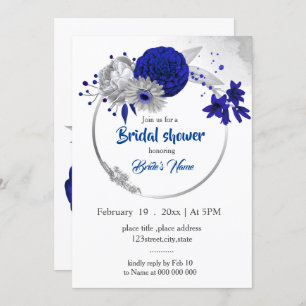 royal blue silver floral wreath bridal shower invitation