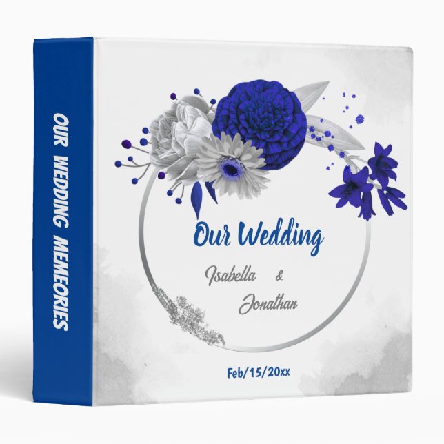 royal blue silver floral wreath photo album 3 ring binder (Front/Spine)