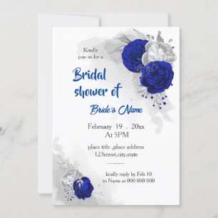 royal blue silver flowers bridal shower invitation