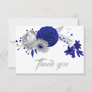 royal blue silver flowers thank you card