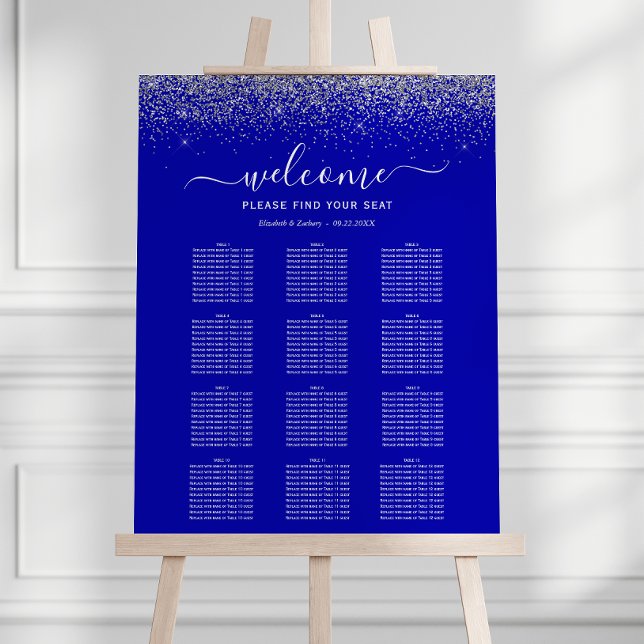 Royal Blue Silver Glitter 12-Table Wedding Seating Foam Board (Creator Uploaded)
