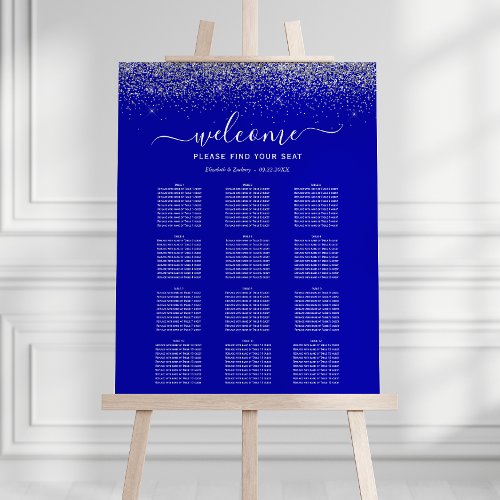 Royal Blue Silver Glitter 12_Table Wedding Seating Foam Board