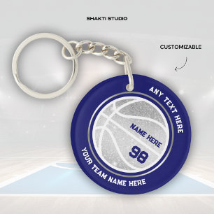 Royal Blue Silver Glitter Basketball Player Gift Keychain