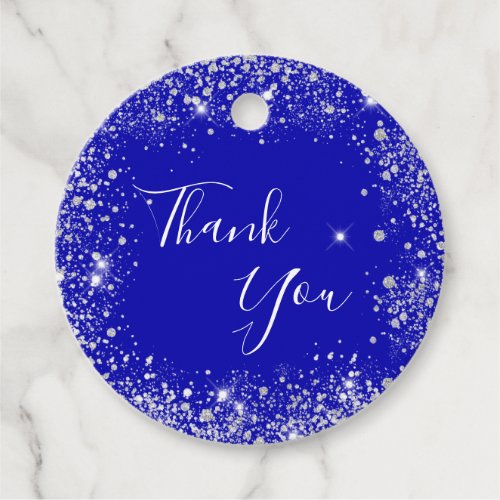 Royal blue silver glitter dust monogram thank you favor tags