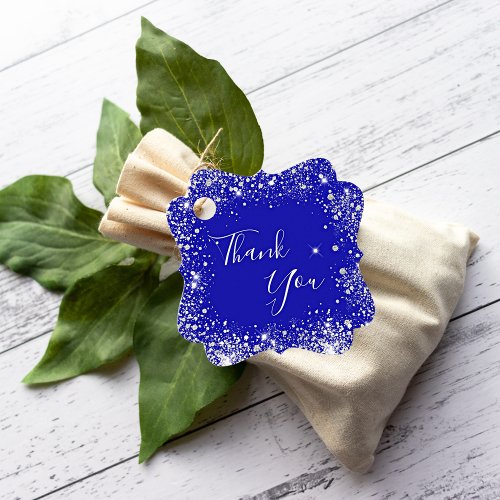 Royal blue silver glitter dust monogram thank you favor tags