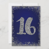 Royal Blue & Silver Glitter Glam Sweet 16 Party Invitation (Back)