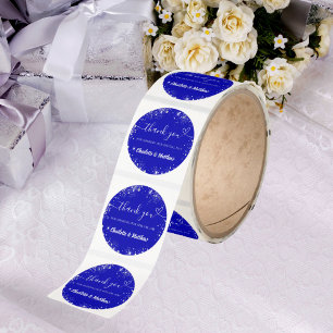 Royal blue silver glitter heart thank you wedding classic round sticker