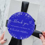Royal blue silver glitter heart thank you wedding classic round sticker<br><div class="desc">A classic royal blue background,  the blue color is uneven. Decorated with faux silver glitter,  sparkles and a heart. Personalize and add your names. With the text: Thank you for sharing our special day.</div>