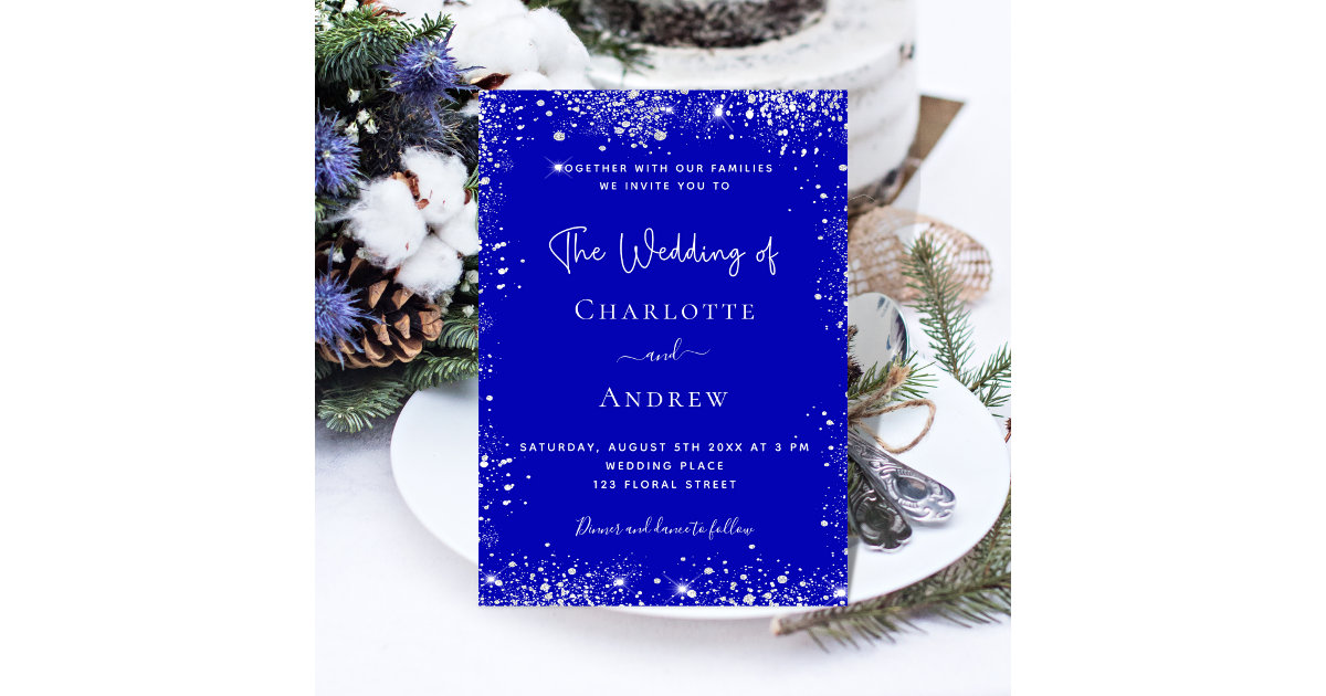 Royal blue silver glitter luxury wedding invitation | Zazzle