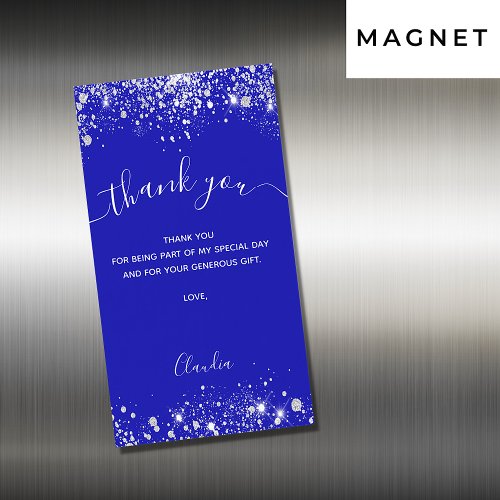 Royal blue silver glitter magnet thank you card