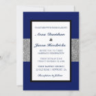 Royal Blue Silver Glitter Monogram Wedding Invite