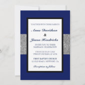 Royal Blue Silver Glitter Monogram Wedding Invite (Back)
