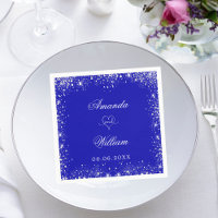 Royal blue silver glitter names heart wedding