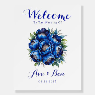 Royal Blue & Silver Glitter Peony Engagement Party Foam Board