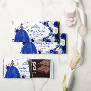 Royal Blue Silver Glitter Princess Quinceañera Hershey Bar Favors
