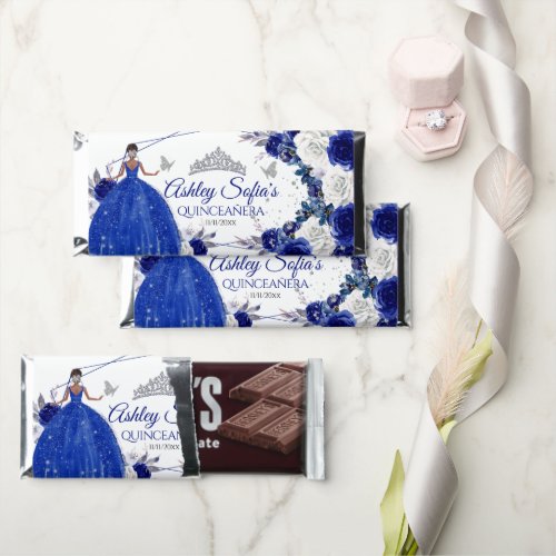 Royal Blue Silver Glitter Princess Quinceañera Hershey Bar Favors