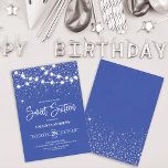 Royal Blue Silver Glitter Sparkles Lights Sweet 16 Invitation<br><div class="desc">This majestic and glamorous sweet sixteen birthday party invitation is perfect for the girly girl. It features glowing hanging light strands on top of faux printed silver sparkly glitter confetti on a royal blue abstract background inspired by stars in the night sky. It's pretty, chic, modern, trendy, and cool; the...</div>