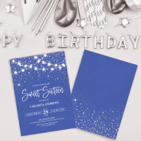 Royal Blue Silver Glitter Sparkles Lights Sweet 16